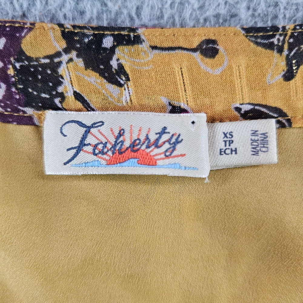 Faherty Women Mustard Yellow Floral Silk Blend V-Neck Blouse Top‎ XS - Picture 3 of 10